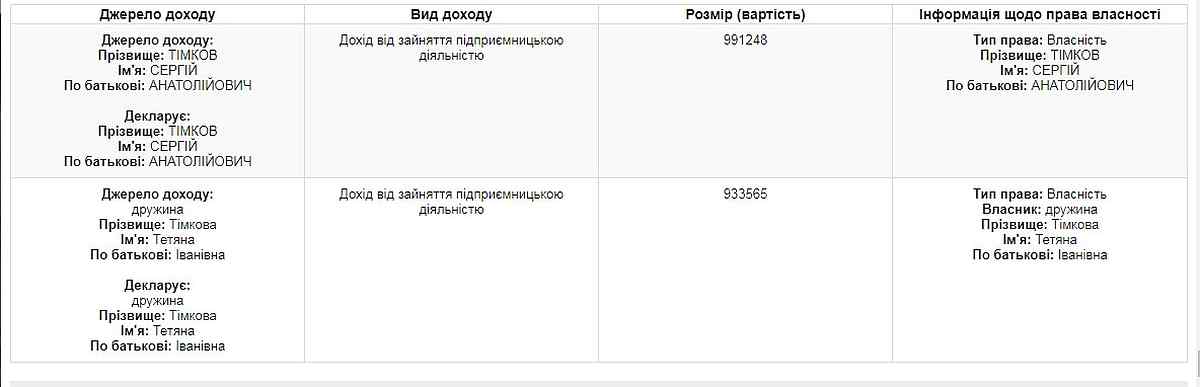 декларація Сергія Тімкова фото