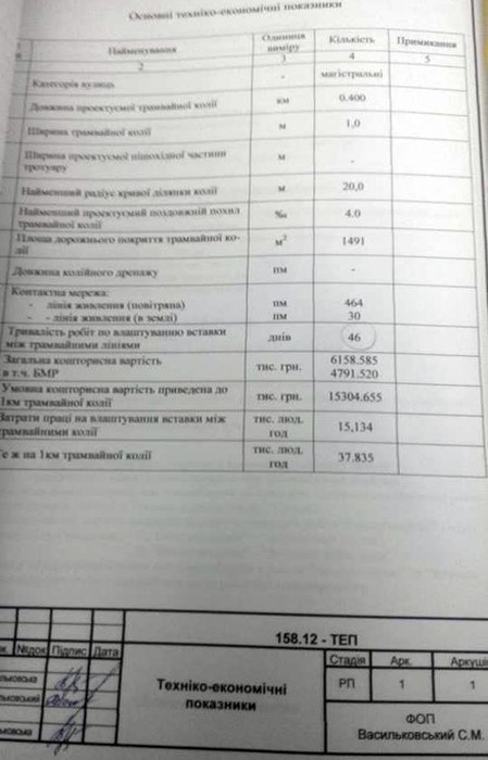 документ щодо проектування вставки між трамвайними лініями Келецька – Пирогова у Вінниці фото