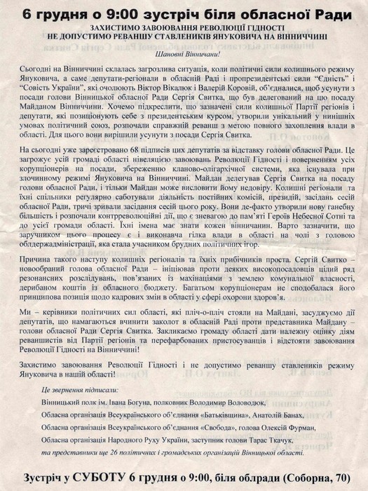 протест у Вінниці 6 грудня 2015 року фото