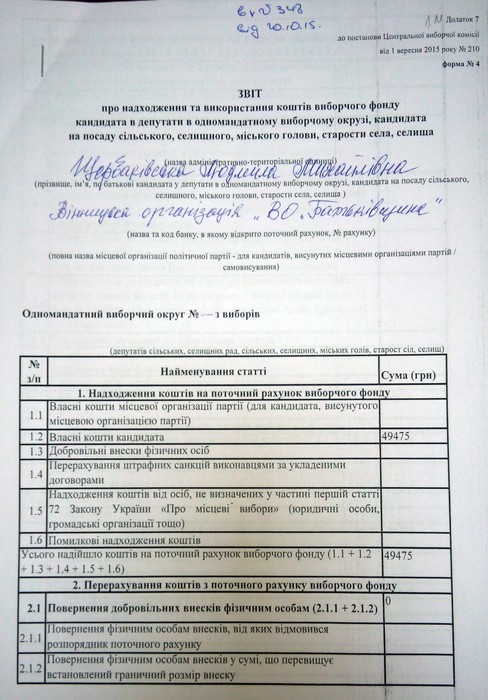 витрати Людмили Щербаківської на вибори у Вінниці фото