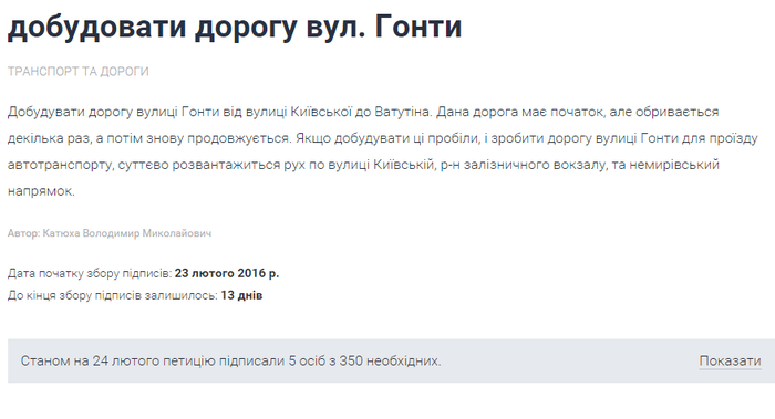 петиція щодо вулиці Киїівської у Вінниці фото