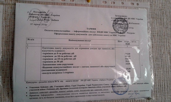 тарифи на оплату довідок про несудимість фото