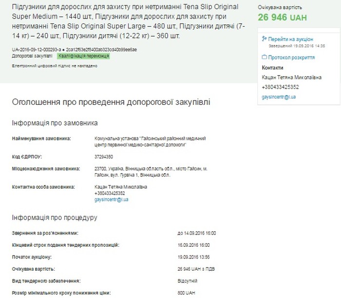 закупівля підгузків для лікарні фото
