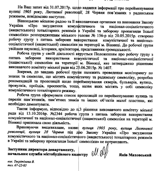 недекомунізовані вулиці у Вінниці