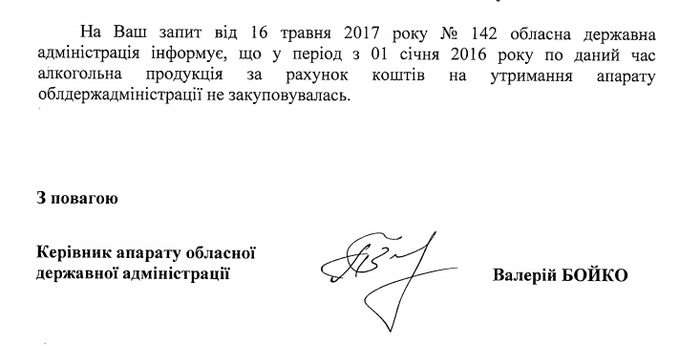Вінницька ОДА не закуповує алкоголь фото